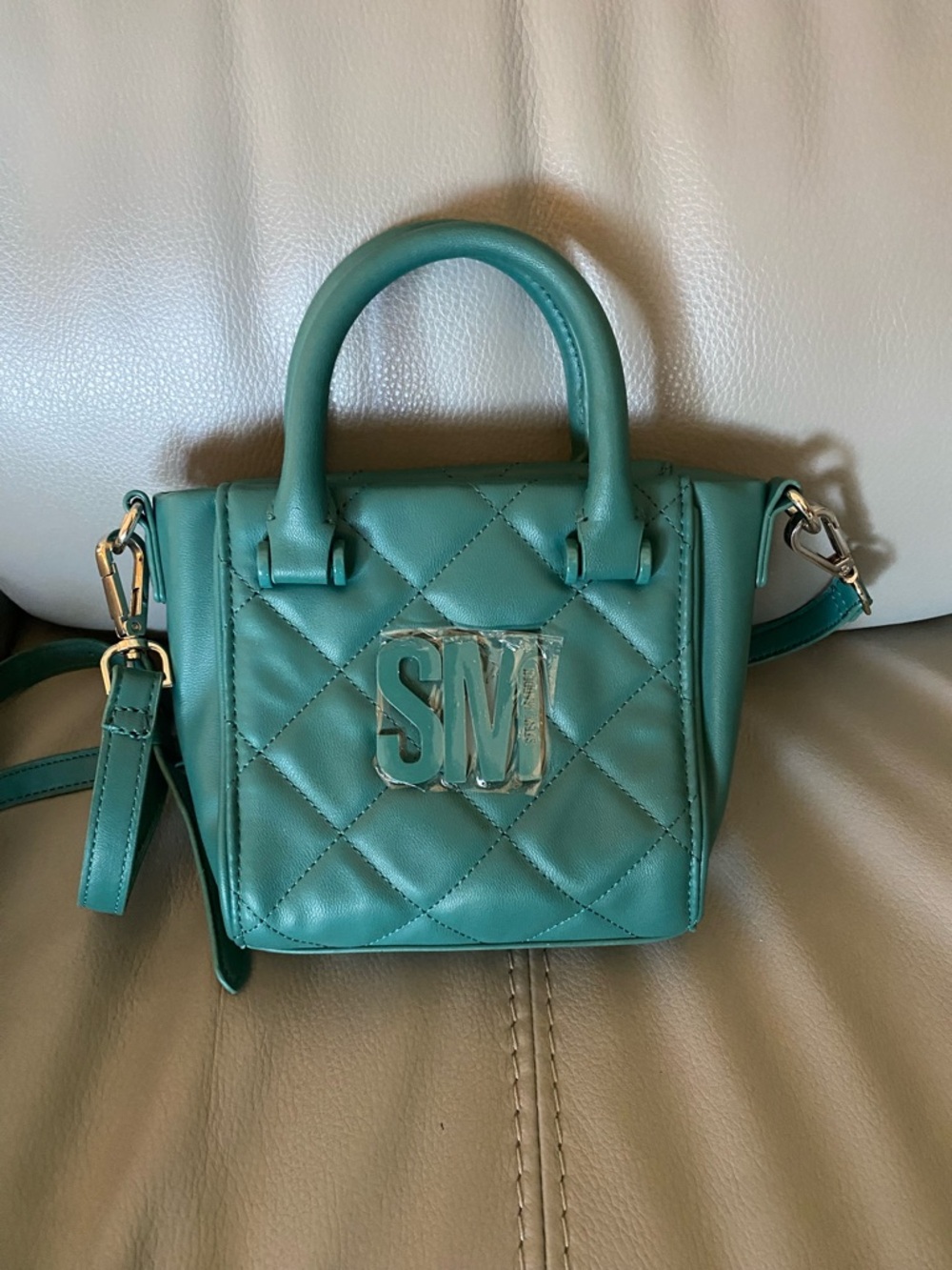 Steve Madden Teal Quilted Mini Tote with SM Plaque